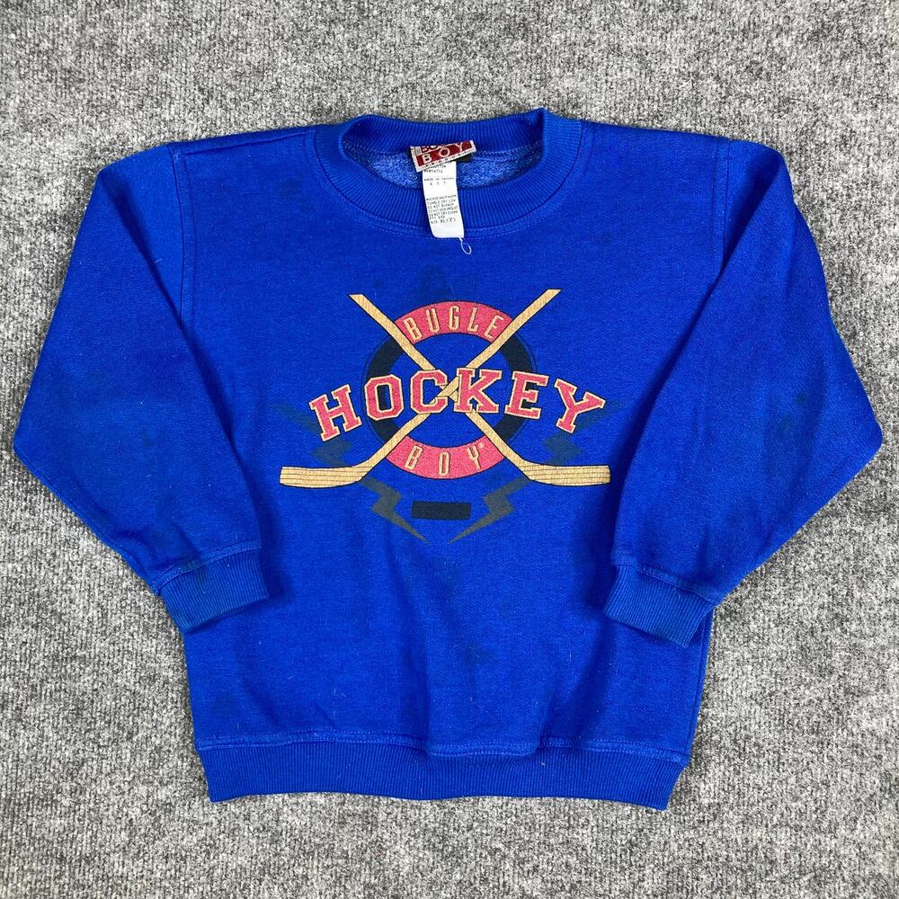 Bugle‎ Boy Sweatshirt Womens XL Blue Hockey Graphic Vintage 90s